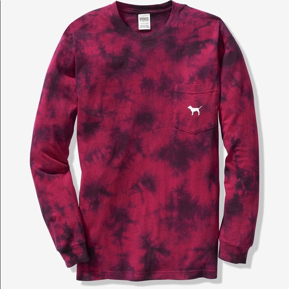 ❗️LAST💕VS PINK CAMPUS LONG SLEEVE TEE RED TIE DYE - Picture 3 of 4
